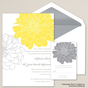 Passionate Peony Yellow and Gray Wedding Invitation