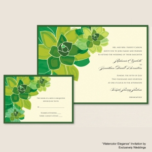Watercolor Elegance Green Wedding Invitation
